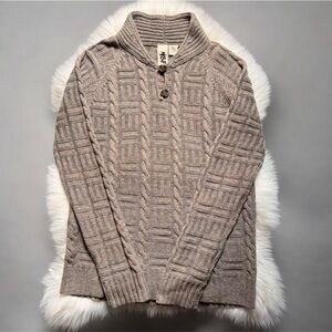 NSF High Neck Sweater XL Button Cable Knit Wool Linen Cotton Cashmere Pullover